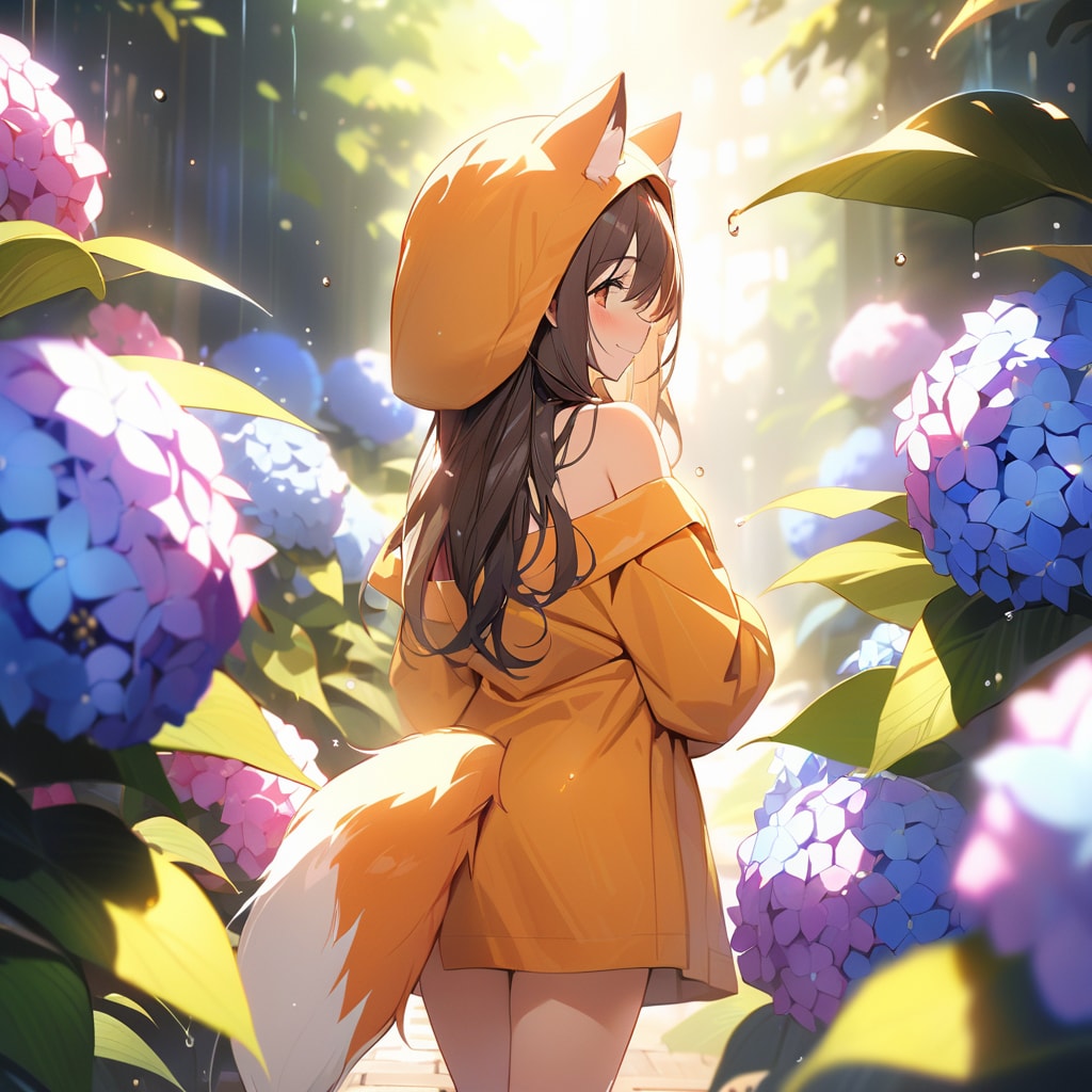 紫陽花ときつねさん。