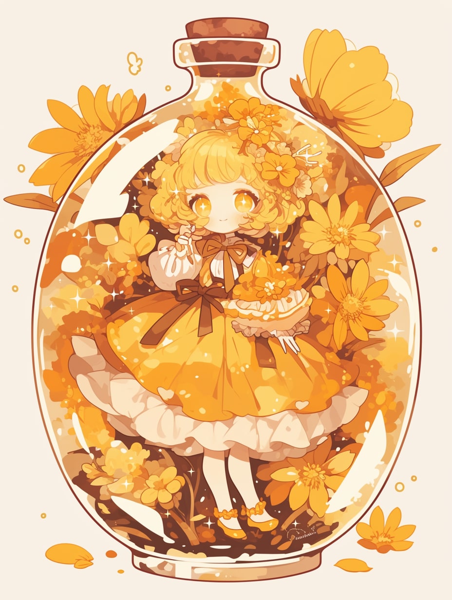 「瓶詰の少女」黄108 | の人気AIイラスト・グラビア