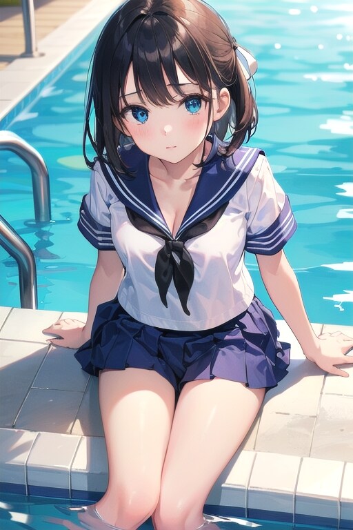 ★☆プールサイド(セーラー服)(17) | の人気AIイラスト・グラビア