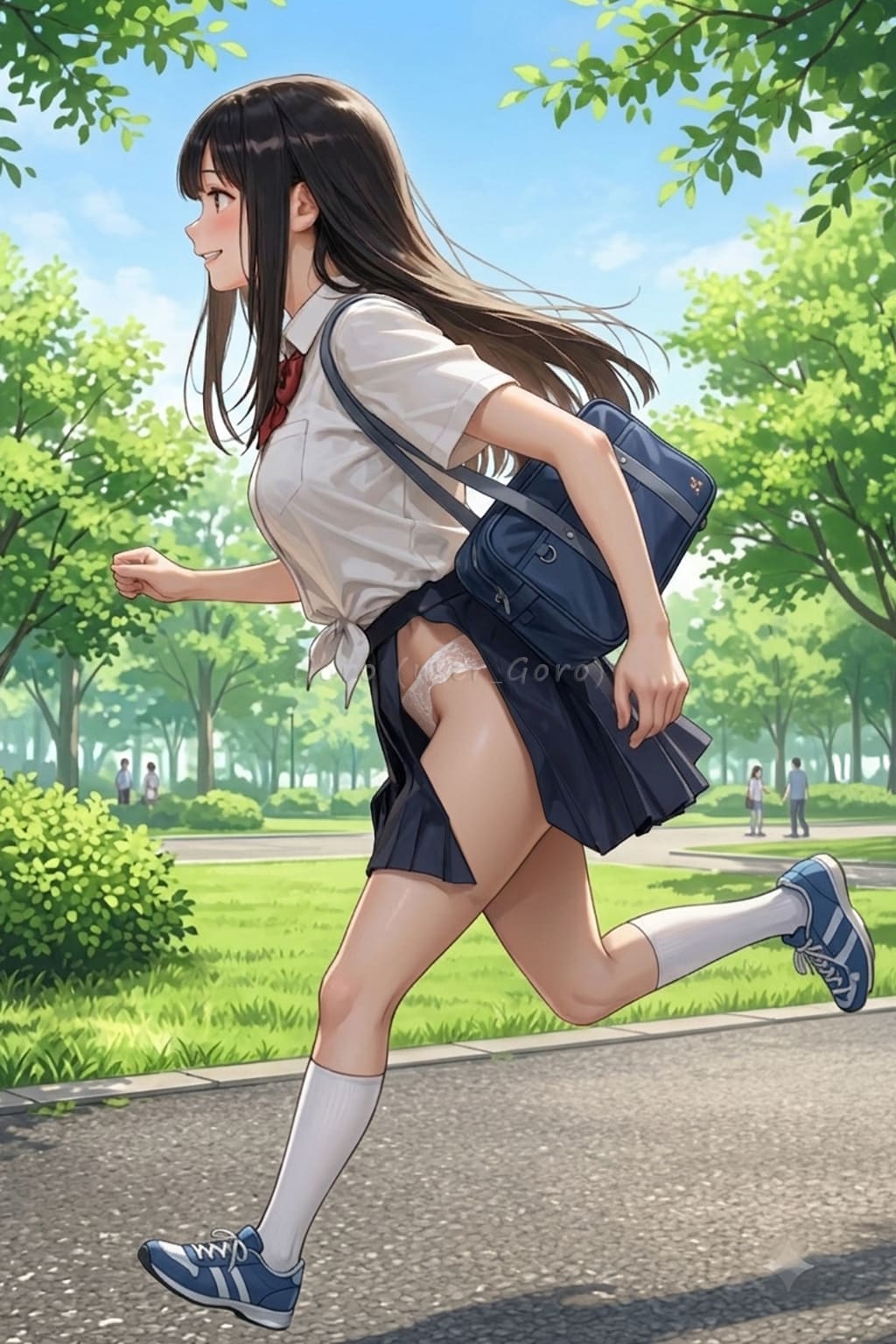見通しの良い娘が走り去る