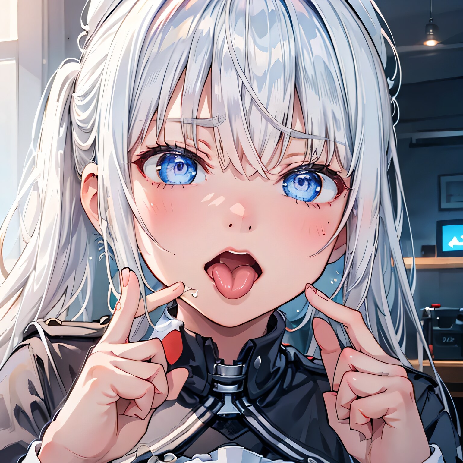 白髪ロングの舌出し少女２ | の人気AIイラスト・グラビア