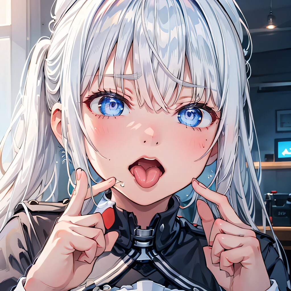 白髪ロングの舌出し少女２