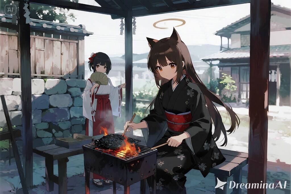 魚を焼くさくらちゃん