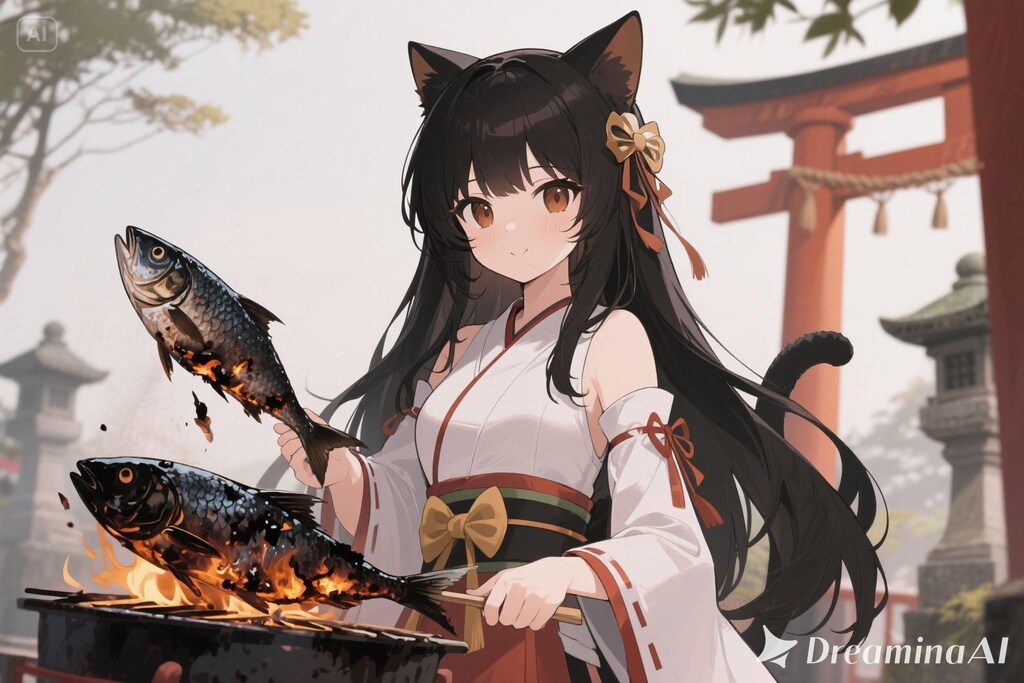 魚を焼くさくらちゃん
