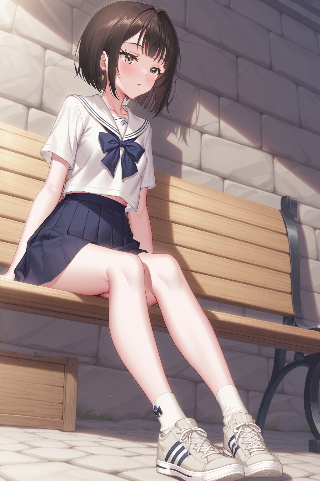 ベンチに座る女子高生