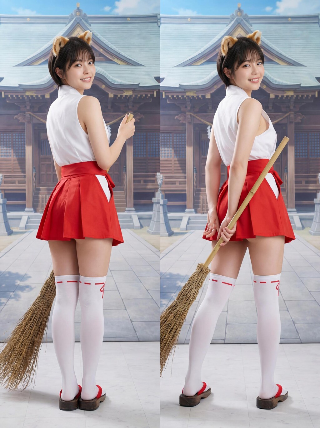 くるみ、けも耳神社の巫女服を着てみた