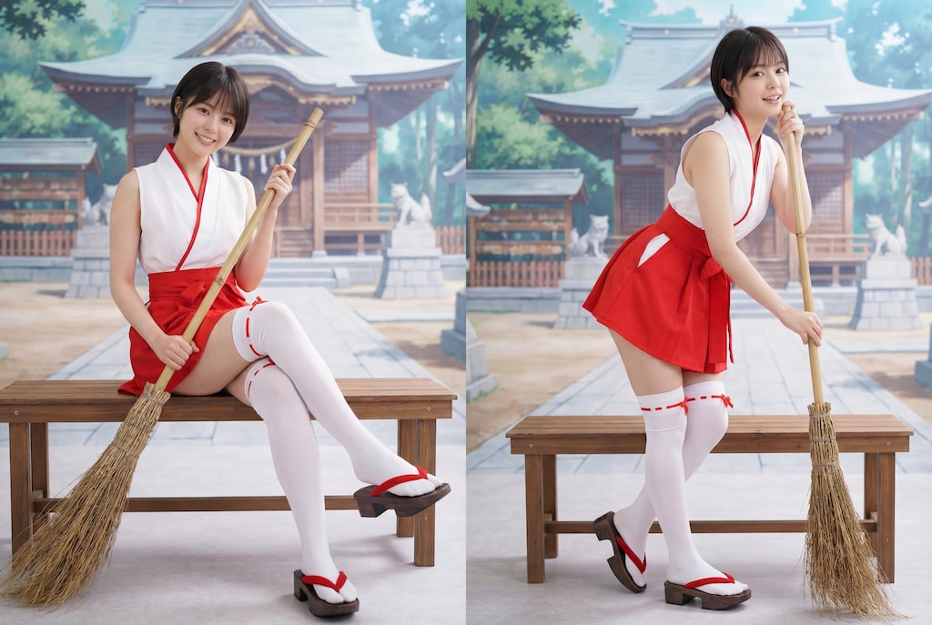 くるみ、けも耳神社の巫女服を着てみた