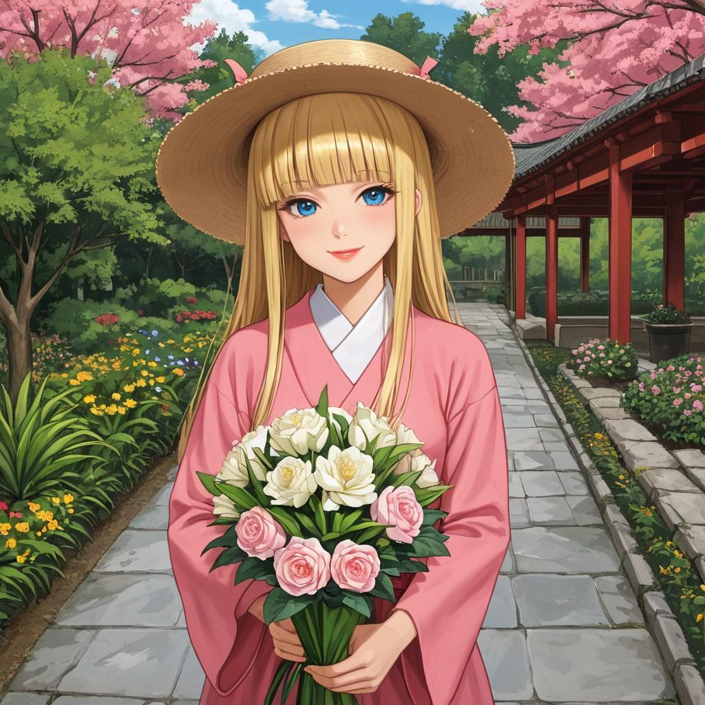 手に花束を持った女性たち