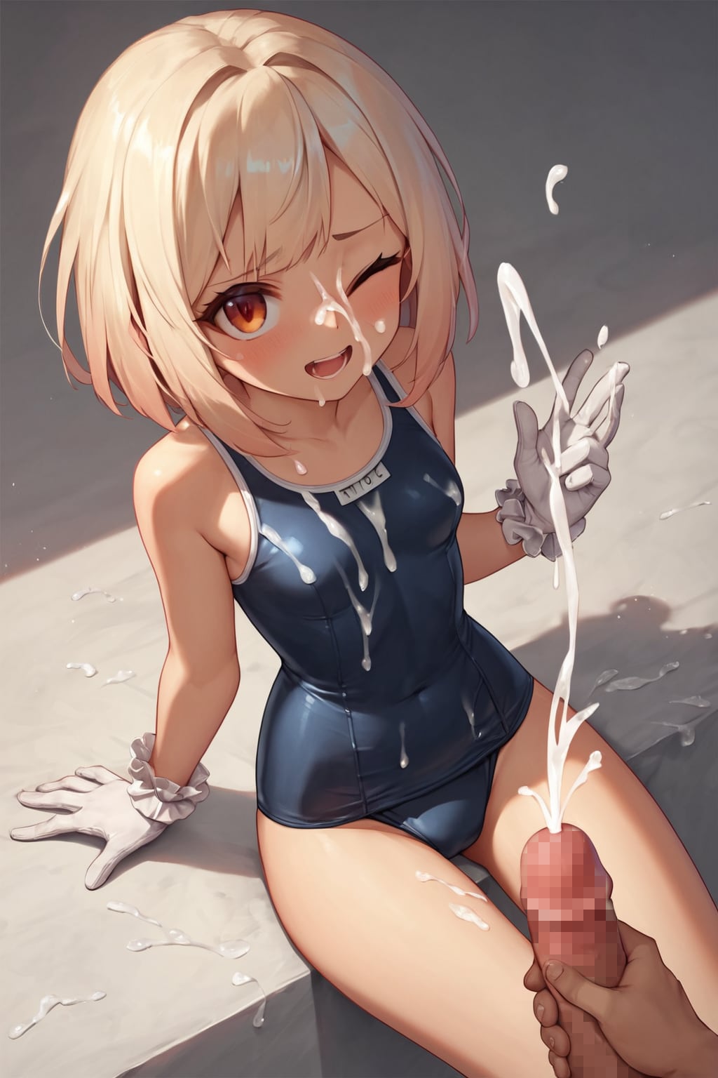スク水手コキぶっかけ