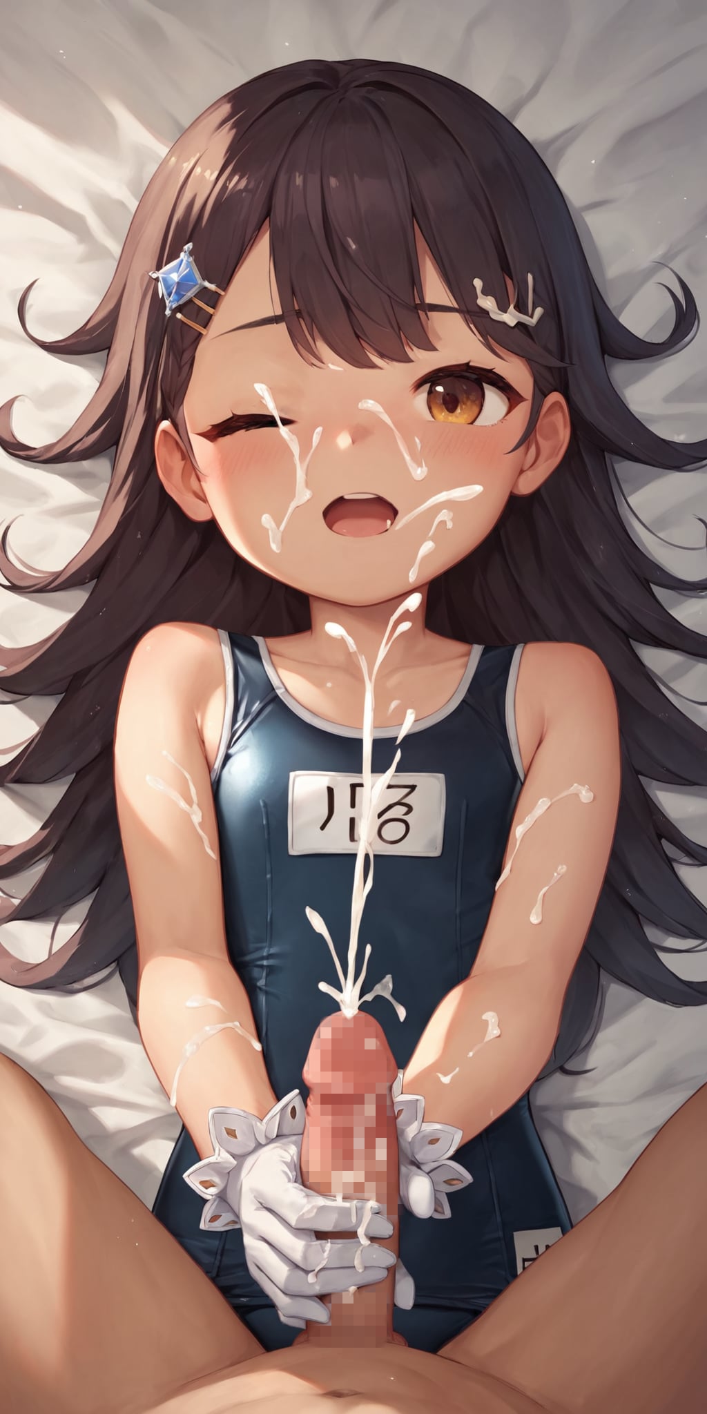 スク水手コキぶっかけ
