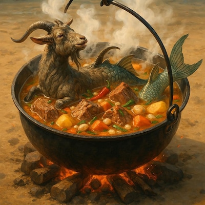 カプリコーン鍋(ヤギ肉と魚のシチュー)
