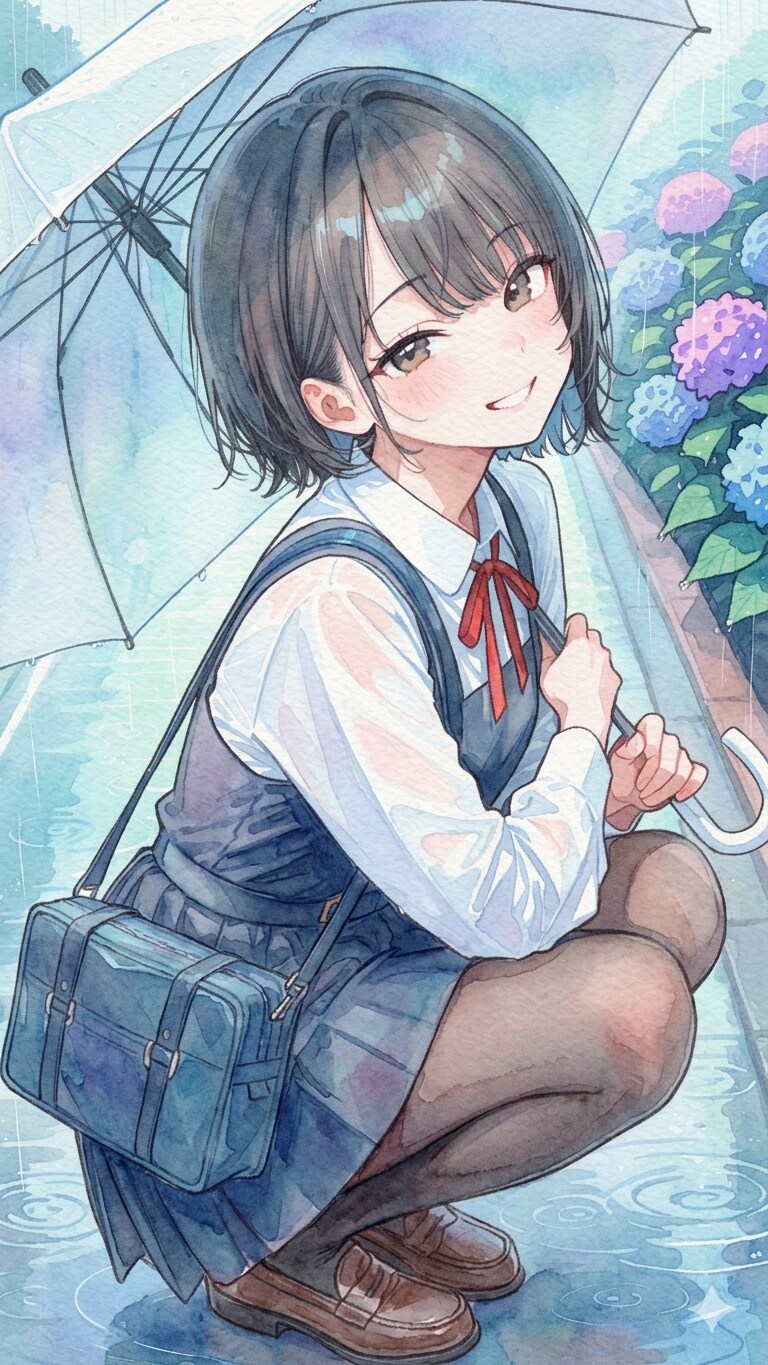 紫陽花には水彩タッチ