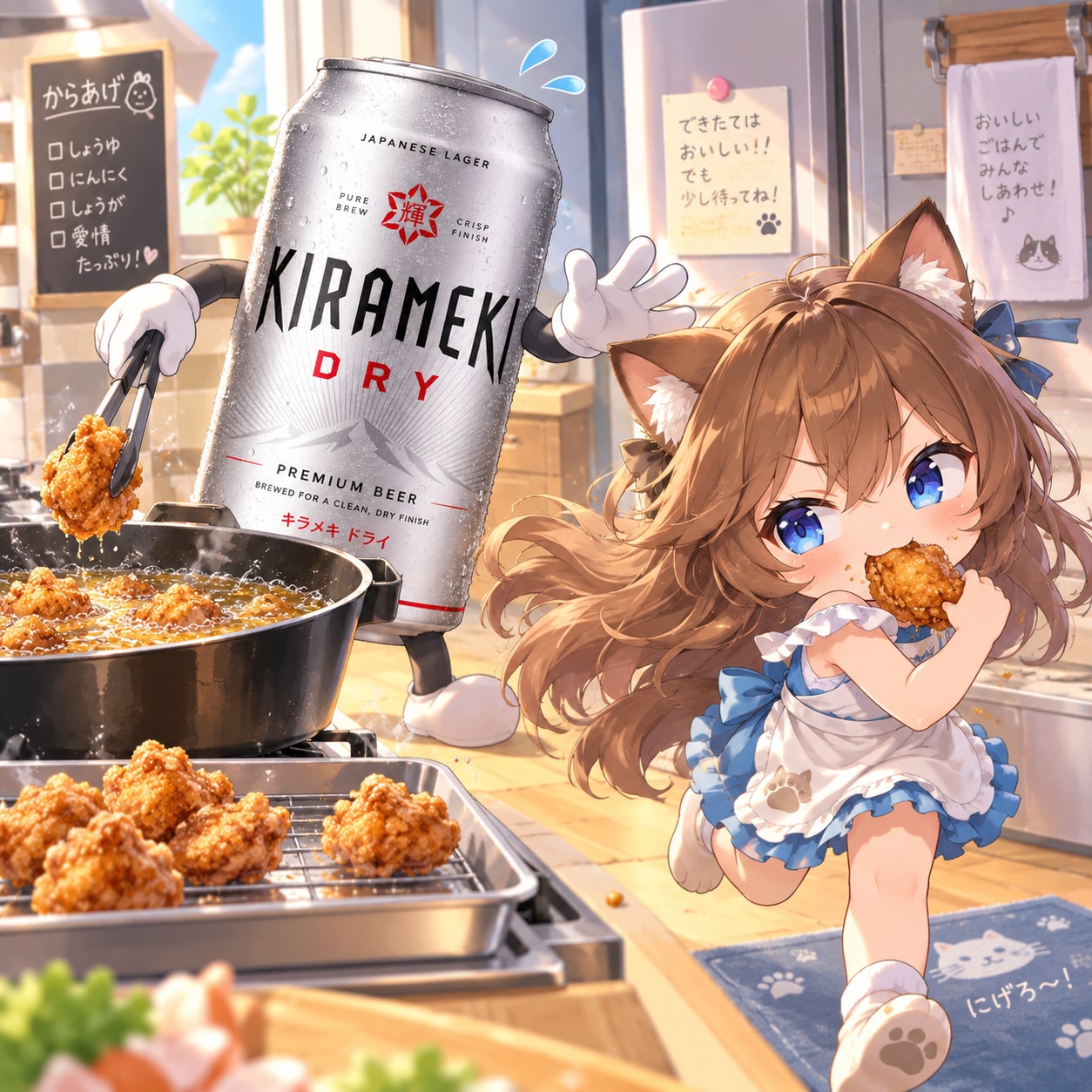 唐揚げをつまみ食いする小さな女の子 | の人気AIイラスト・グラビア