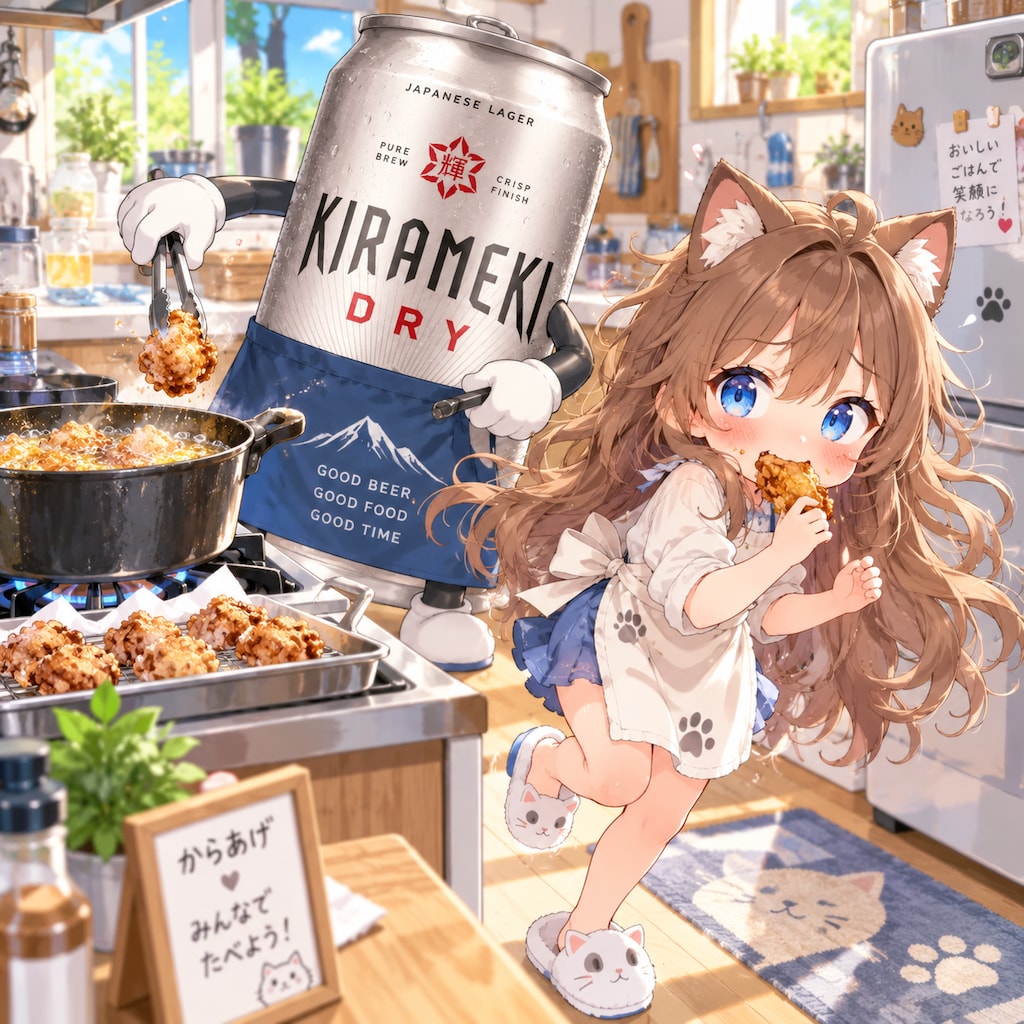 唐揚げをつまみ食いする小さな女の子
