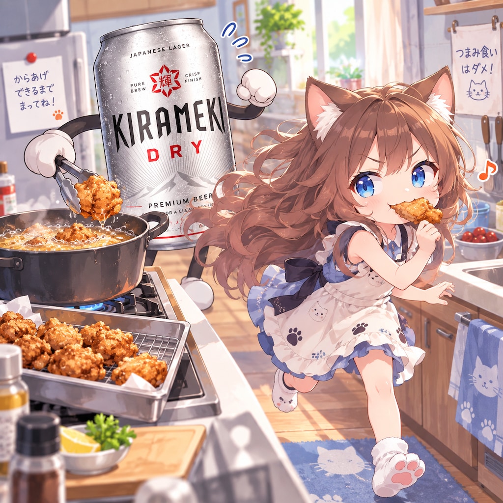 唐揚げをつまみ食いする小さな女の子