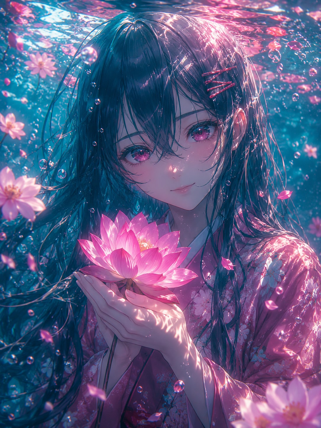 水中で涼む花とキミ
