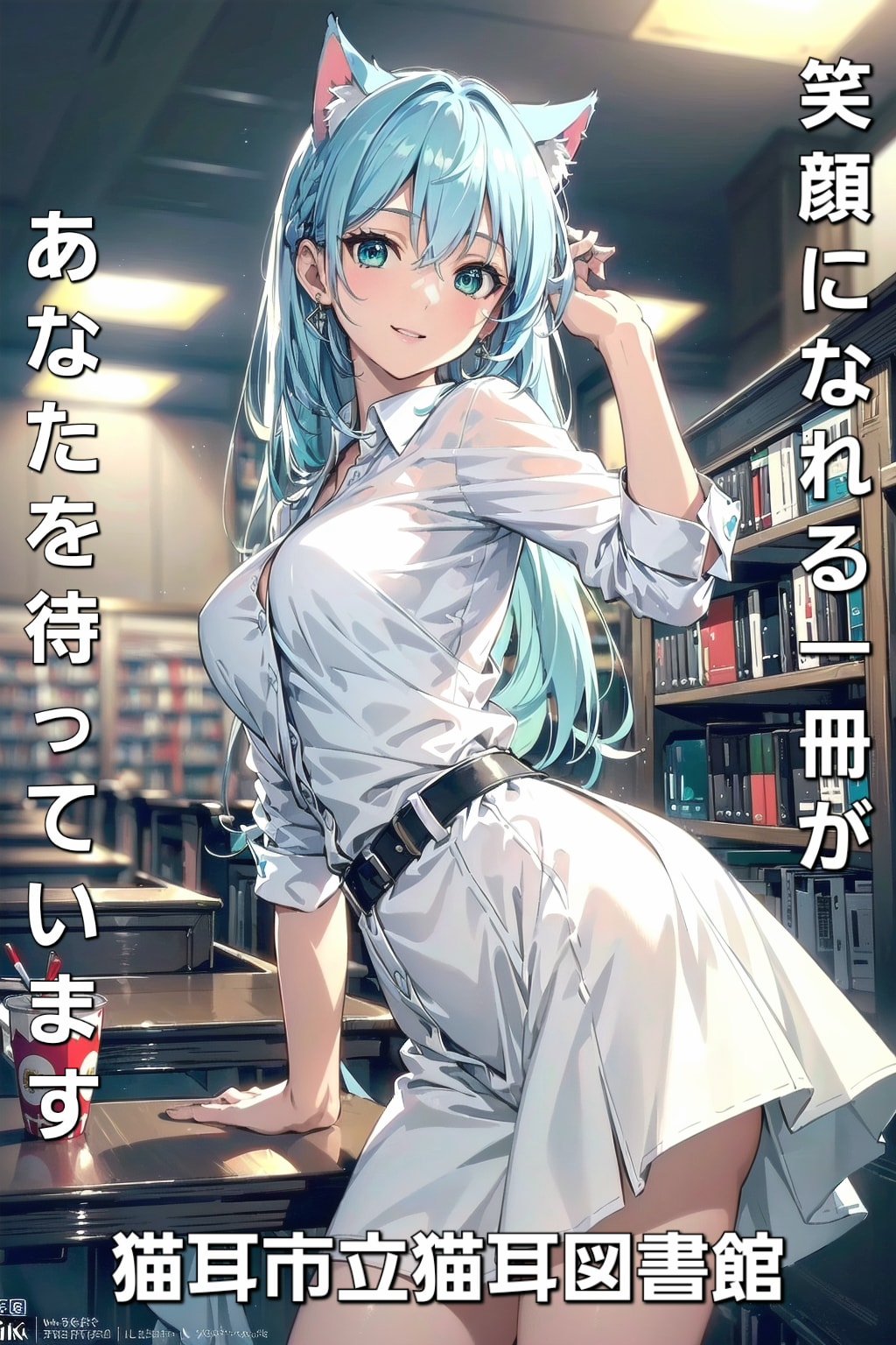 猫耳図書館の読書啓発ポスター📖🐱✨ | の人気AIイラスト・グラビア