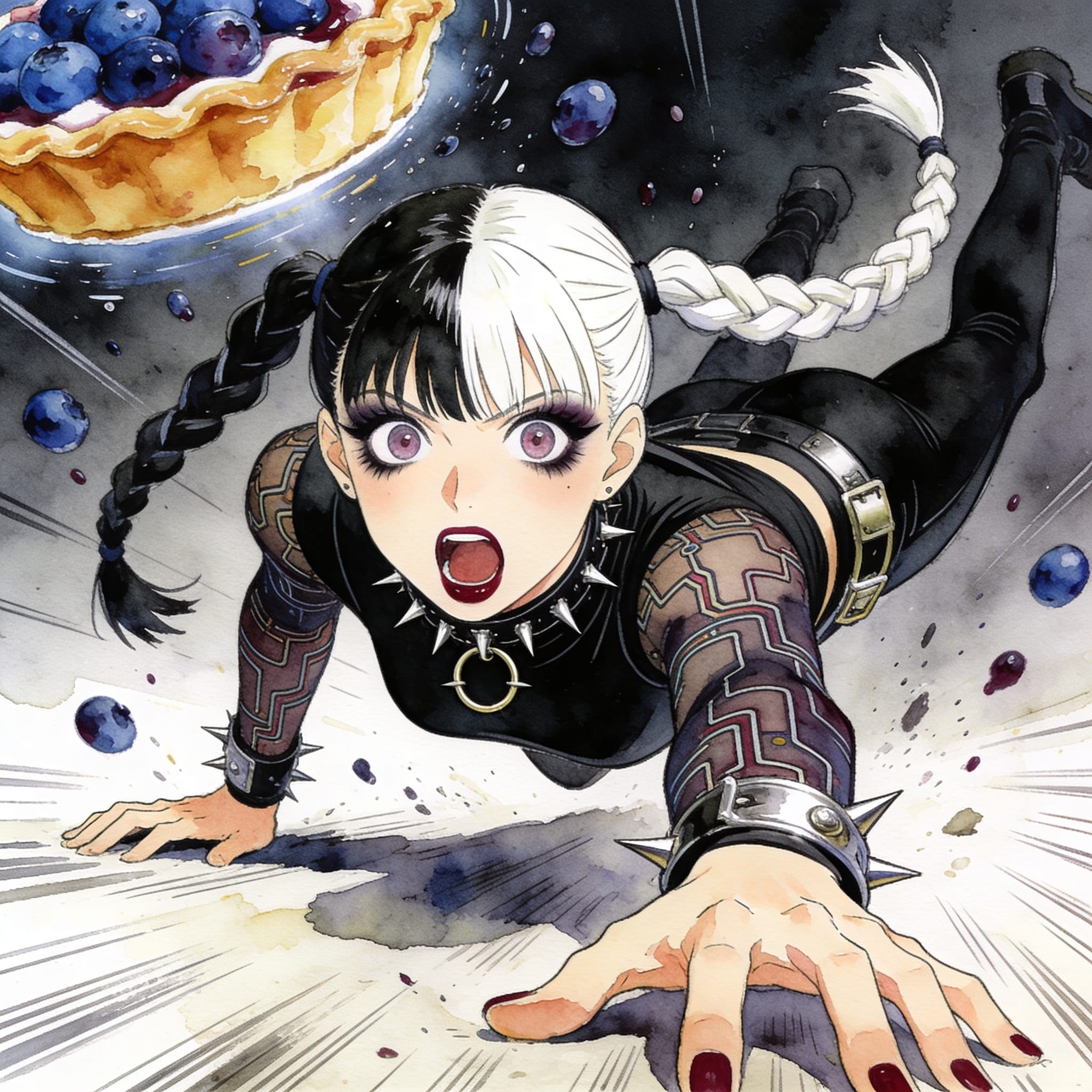 ブルーベリーパイを落としたサイバーパンク娘 | の人気AIイラスト・グラビア
