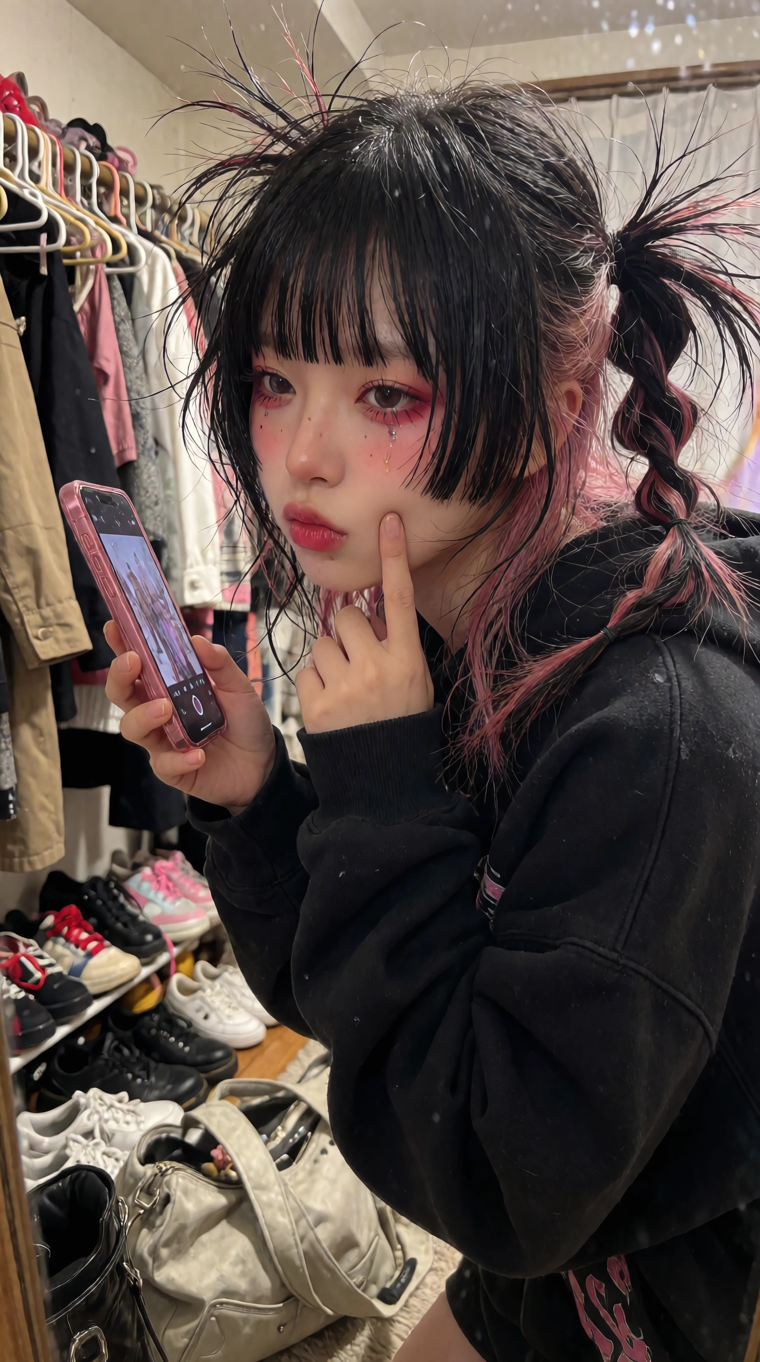 Pink Tears, Black Hoodie