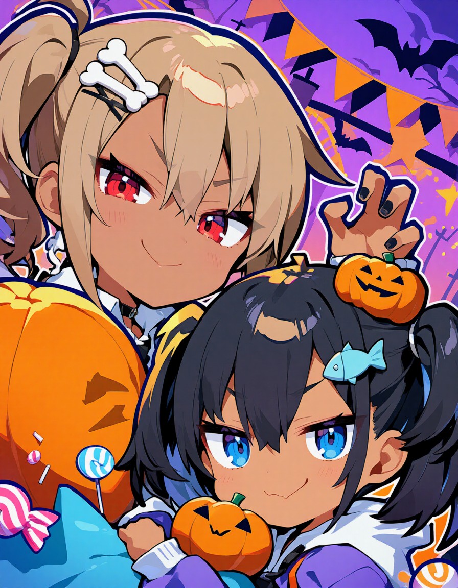 おにく🍖＆こなつ🐟️のハロウィンパーティー🎃 | の人気AIイラスト・グラビア