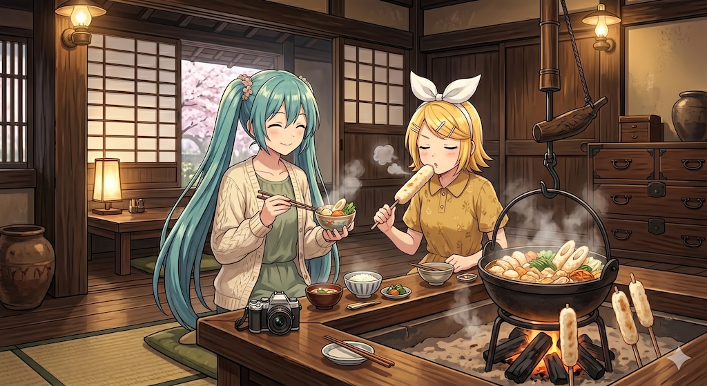 秋田旅行をするミクさんとリンさん