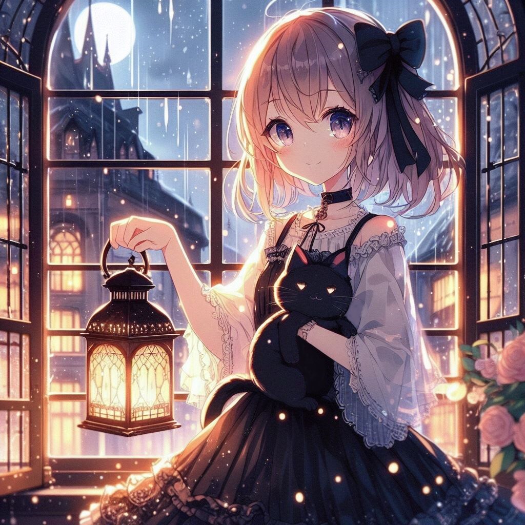 雨夜の月と時計塔と私とこのコ