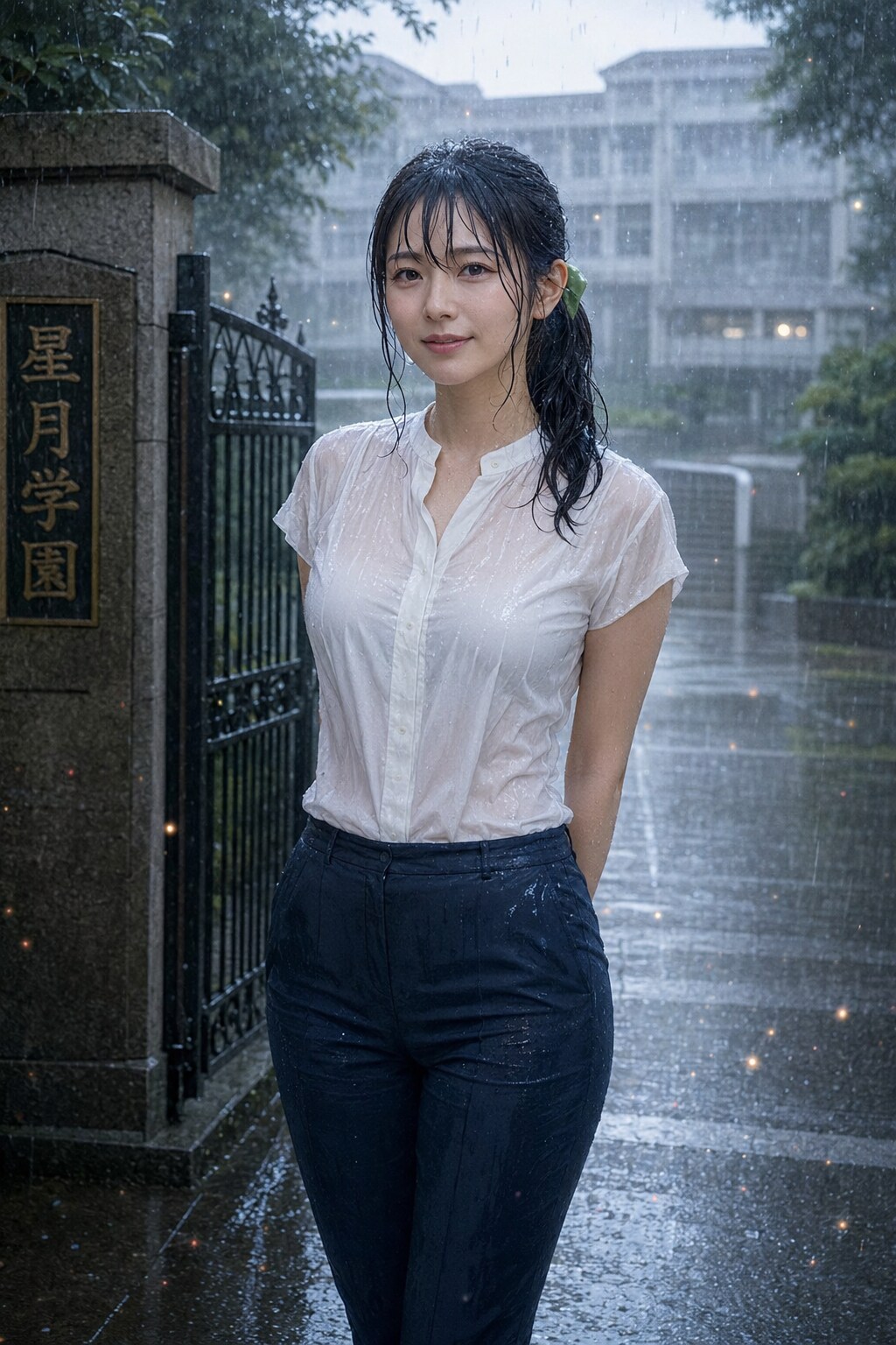 校門前で