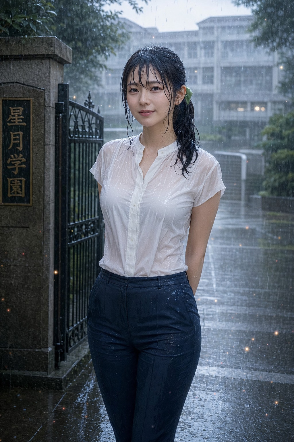 校門前で