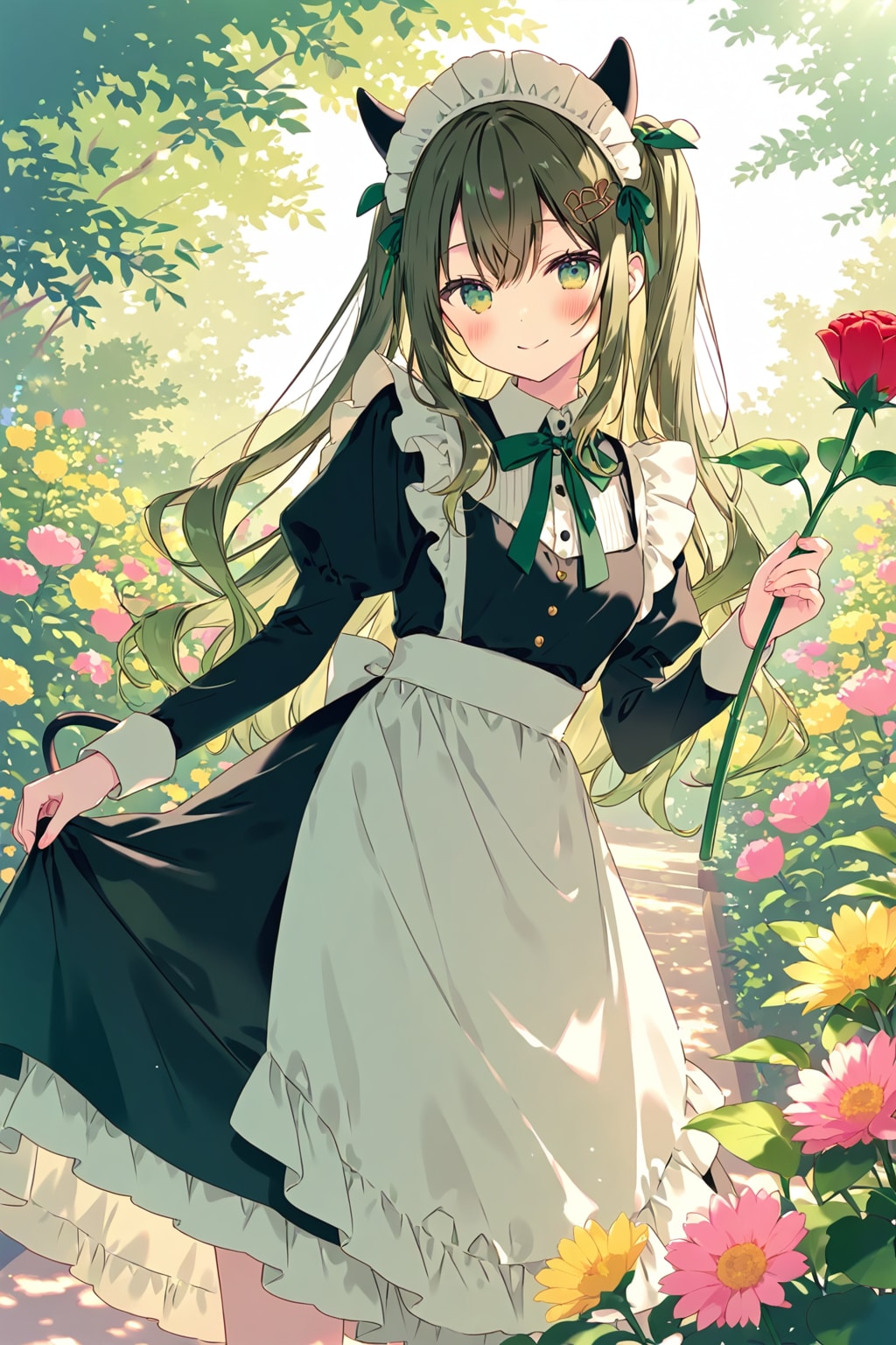 ケモ耳メイドさんと庭園 | の人気AIイラスト・グラビア