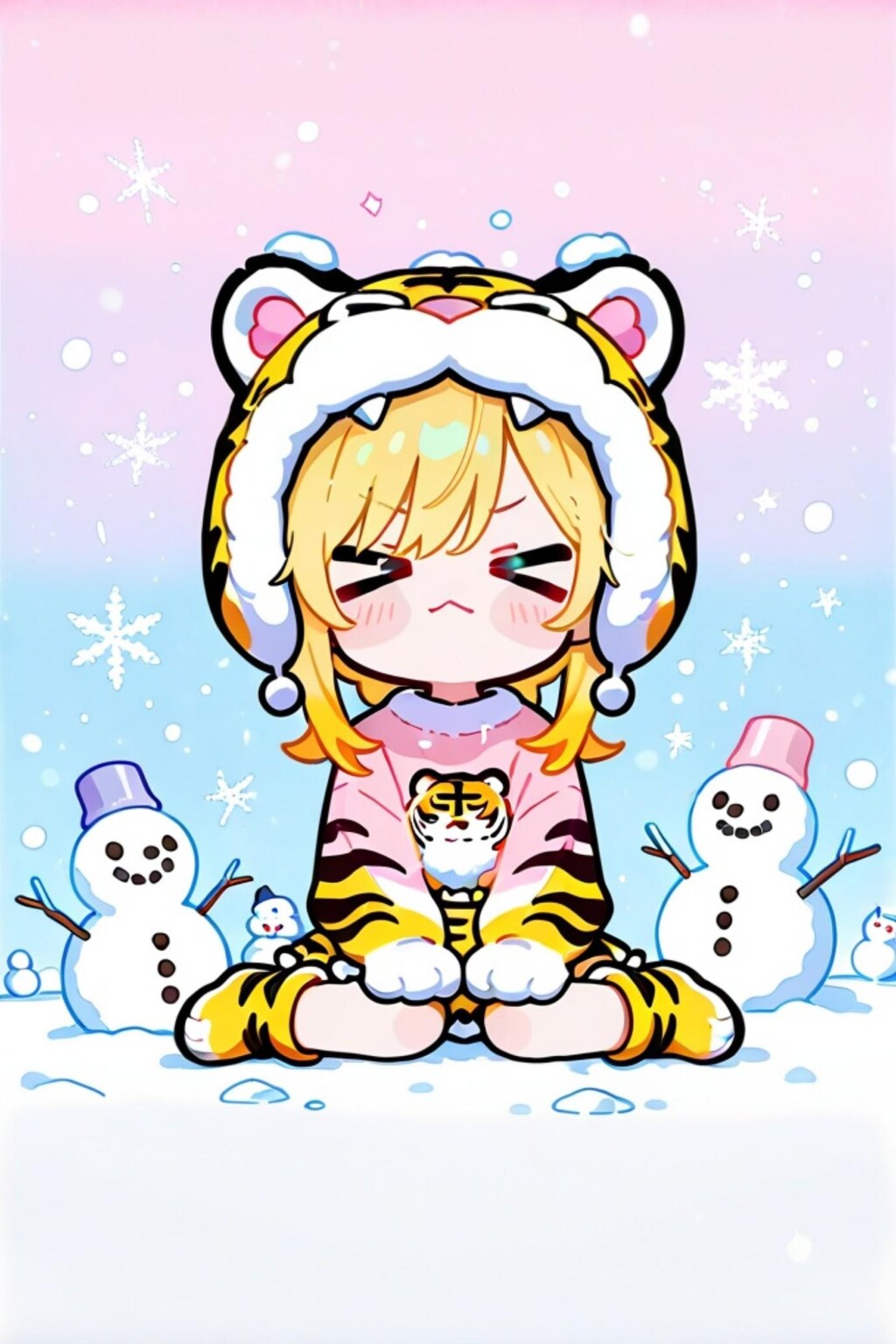 虎娘ちゃんと雪だるま