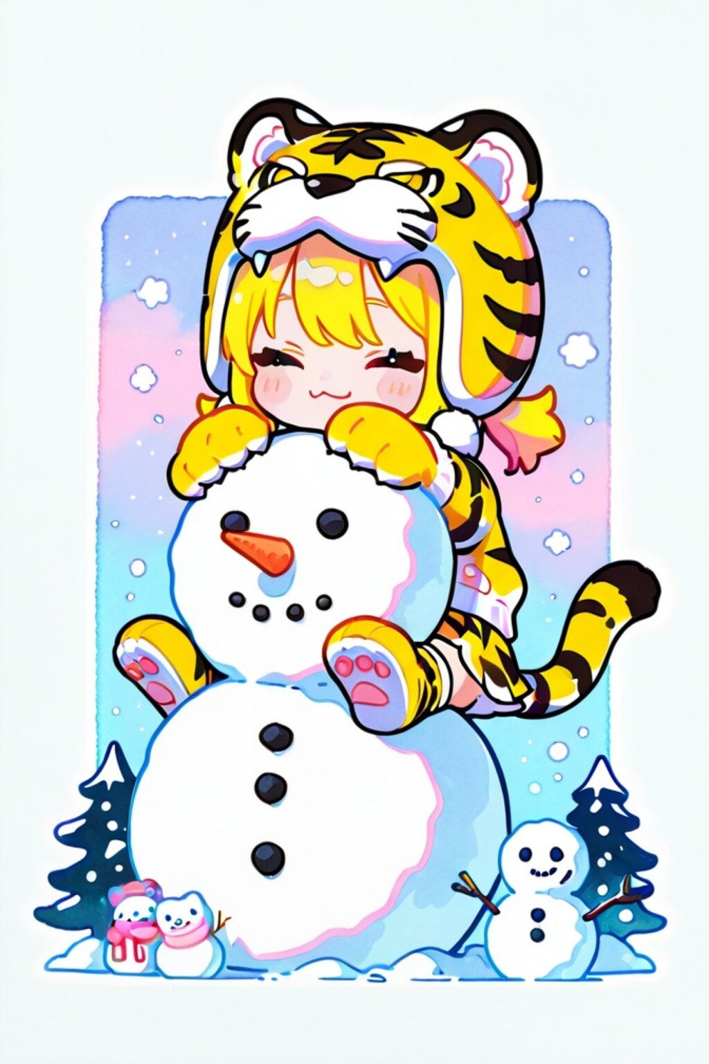 虎娘ちゃんと雪だるま