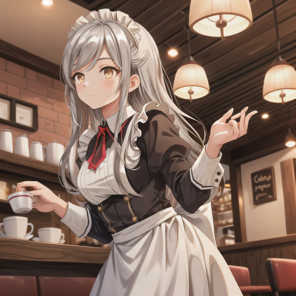 銀髪ロングでカフェの少女４