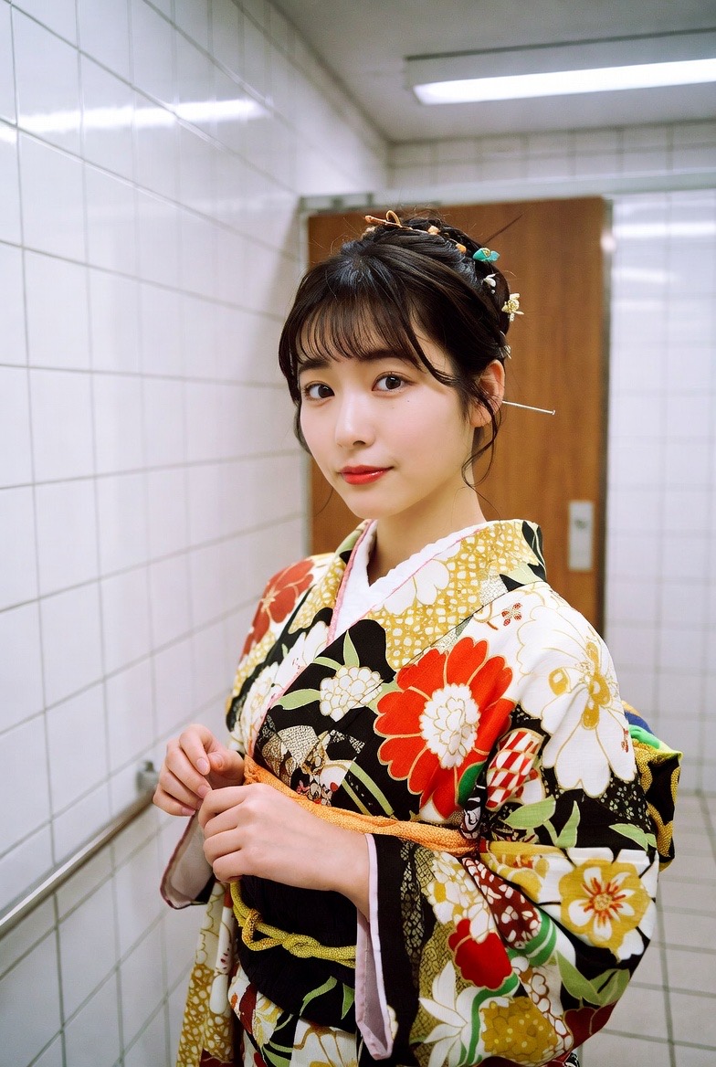 トイレで振袖美女