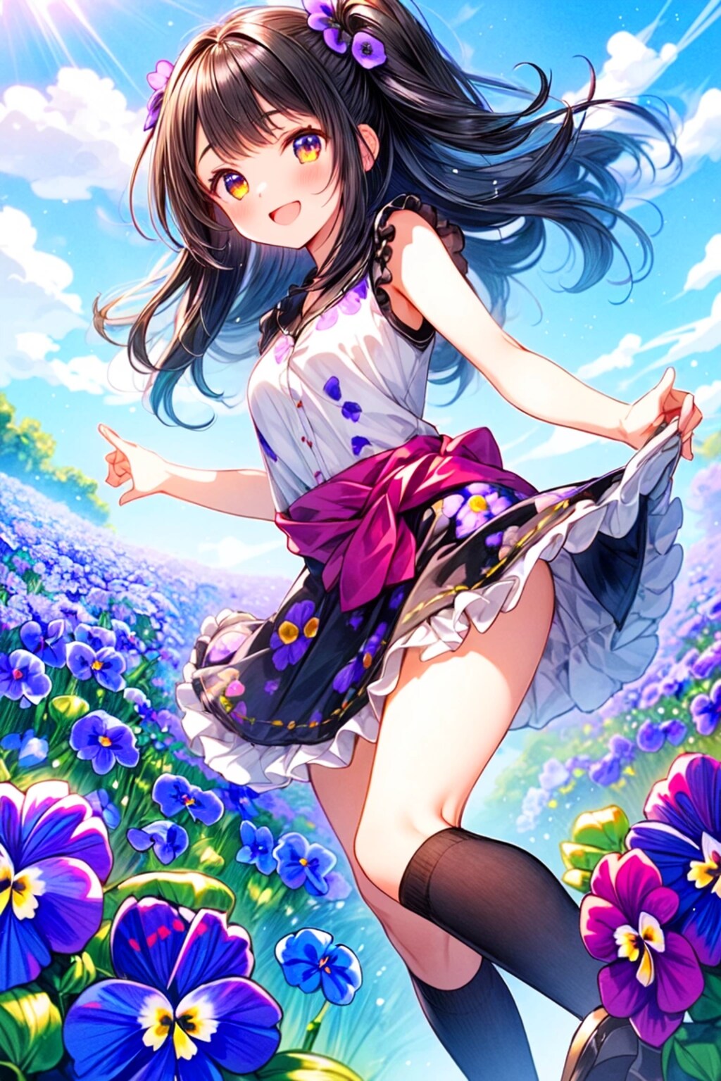 ハイソックスなうちの子とパンジー＊(3枚)