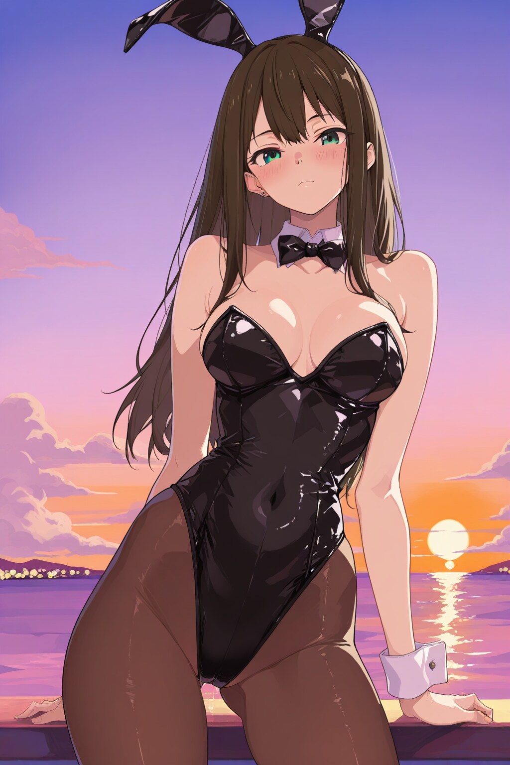 バニーガール衣装のしぶりんと夕陽(ちちぷい版)