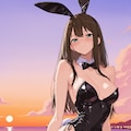 バニーガール衣装のしぶりんと夕陽(ちちぷい版) 2枚目