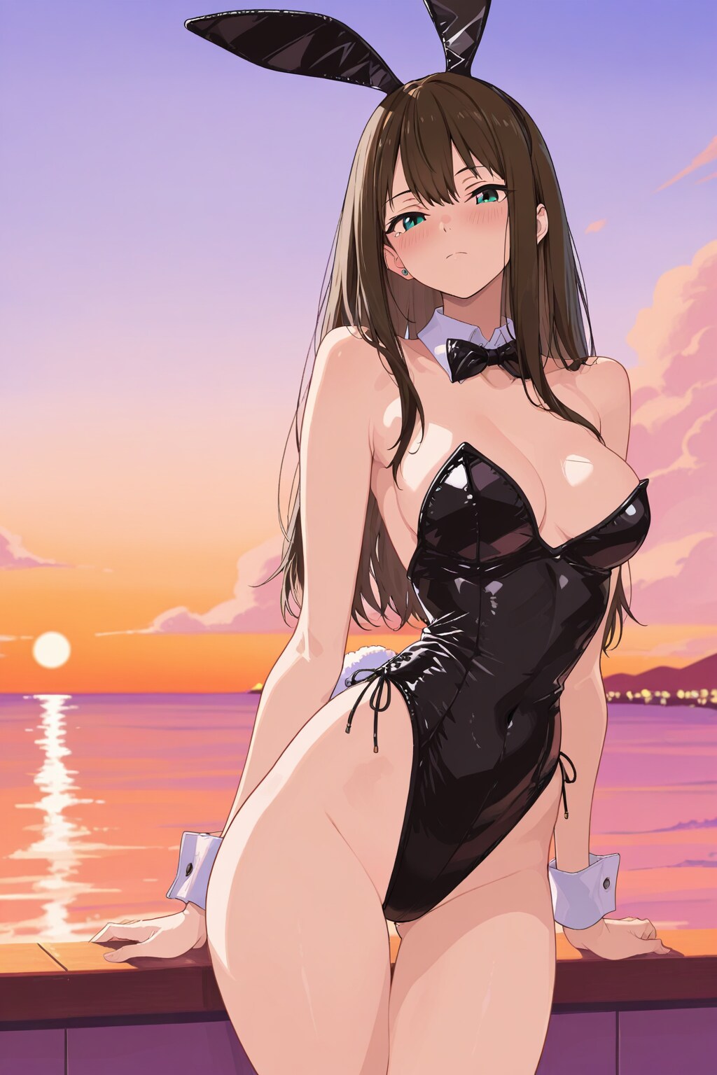 バニーガール衣装のしぶりんと夕陽(ちちぷい版)