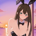 バニーガール衣装のしぶりんと夕陽(ちちぷい版) 3枚目