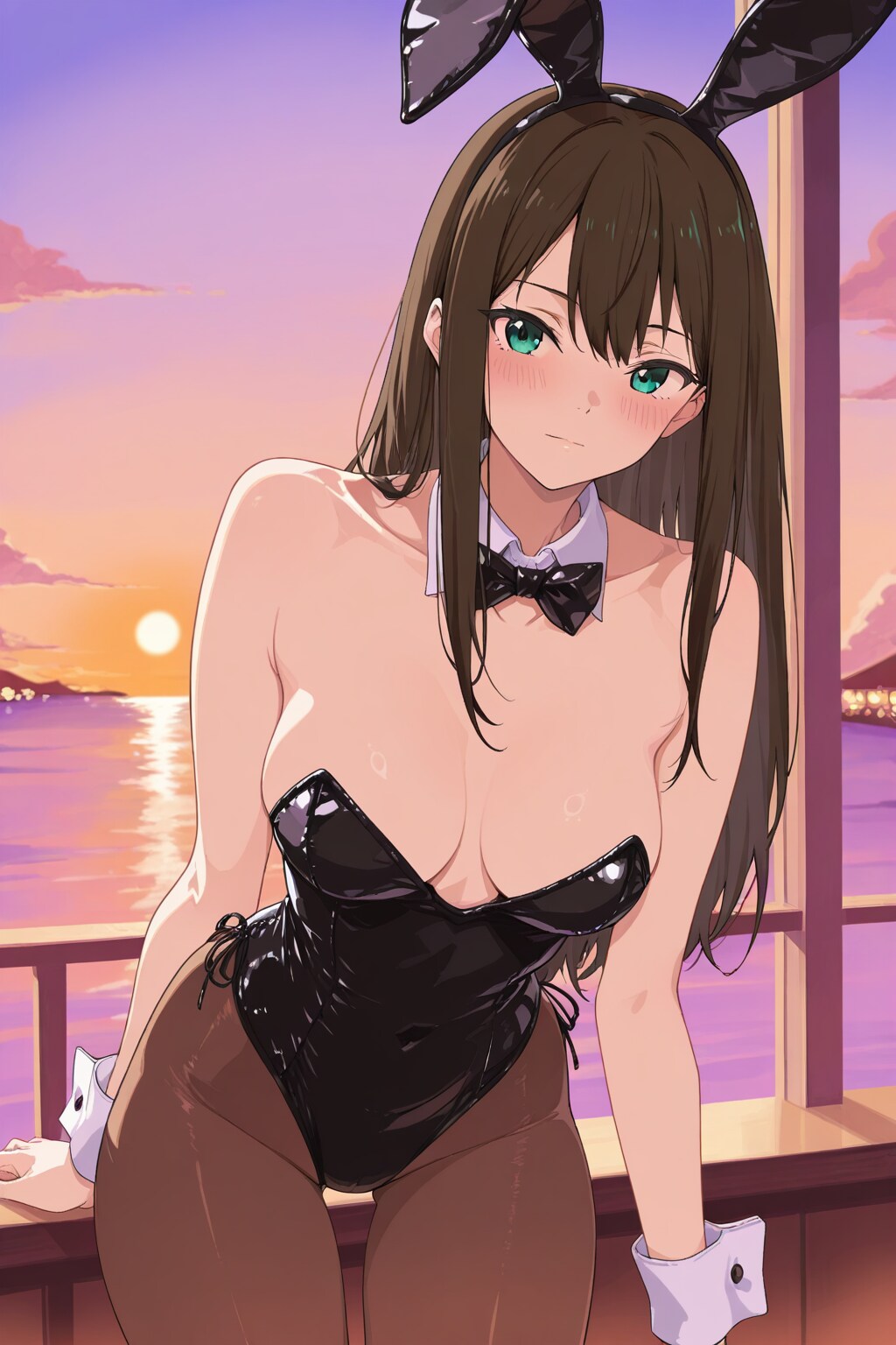 バニーガール衣装のしぶりんと夕陽(ちちぷい版)