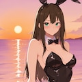 バニーガール衣装のしぶりんと夕陽(ちちぷい版) 4枚目