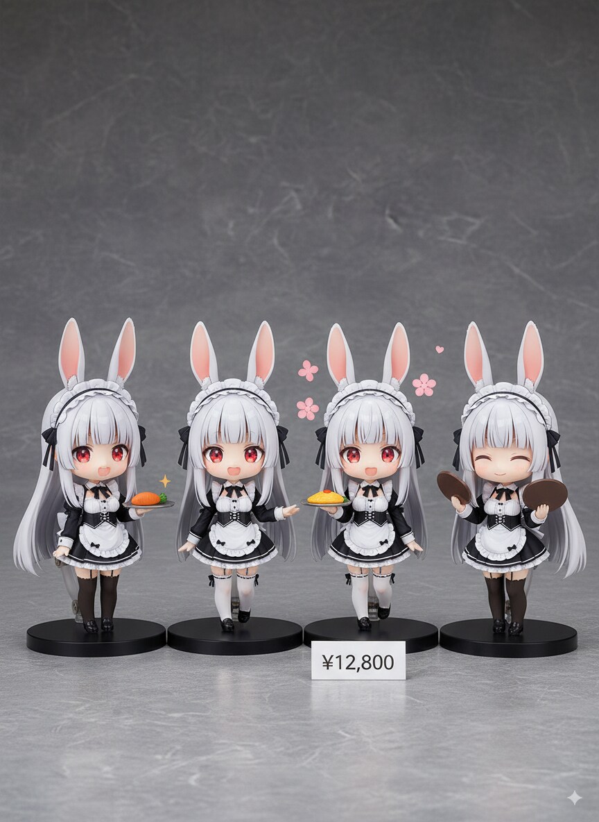 うさ耳メイドちびきゃらフィギュア４体セット | の人気AIイラスト・グラビア