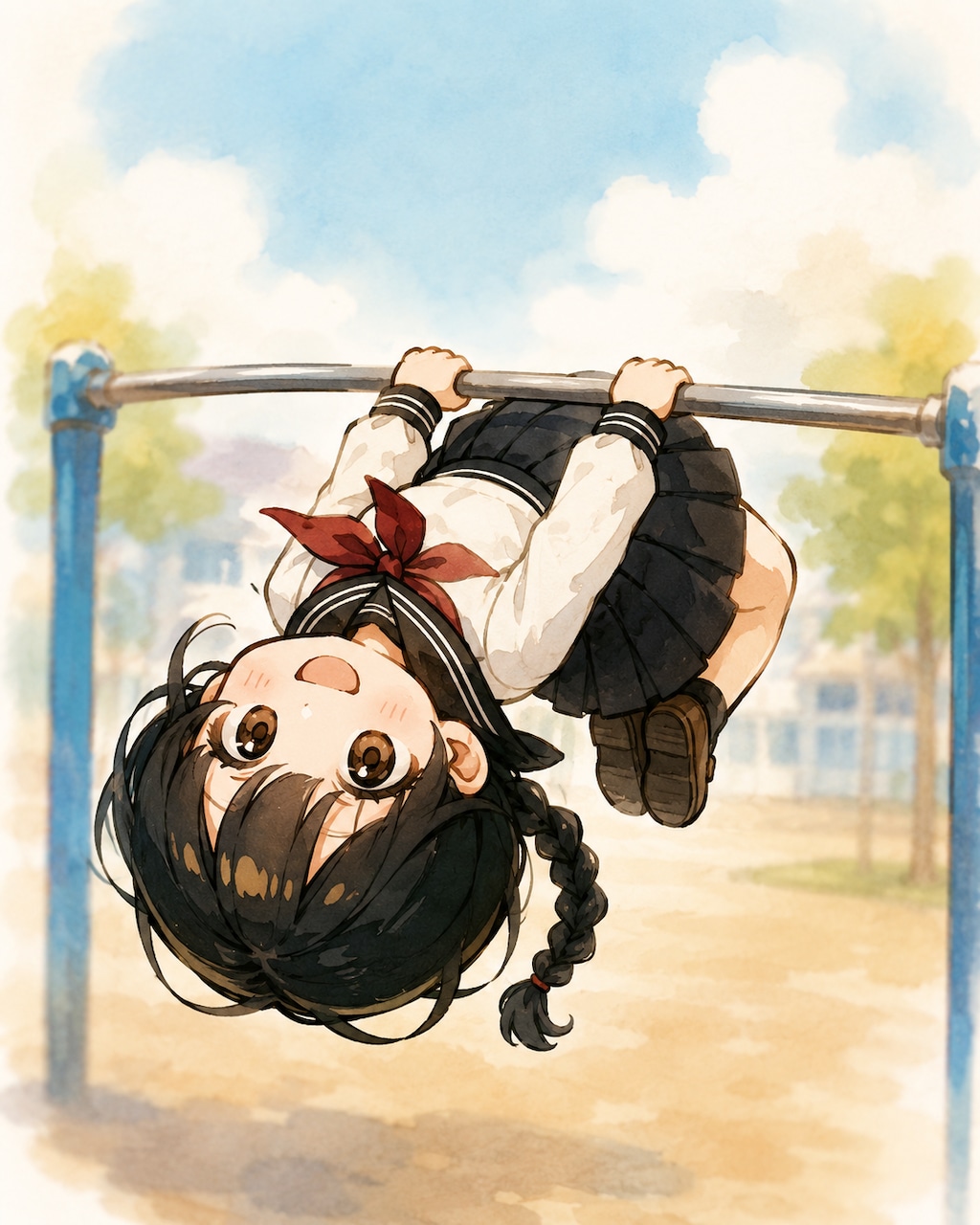 逆上がり、わ、制服だった