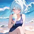波とソフトクリームと青髪ちゃん 2枚目