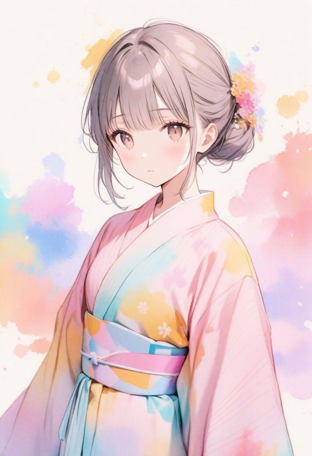 浴衣の少女(水彩タッチ)(4)