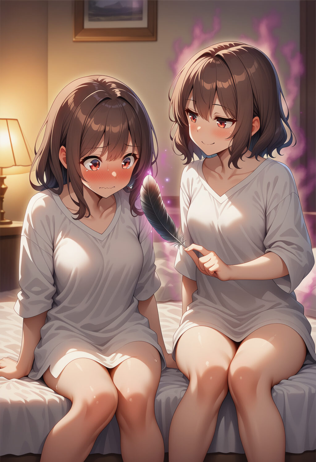 「ねぇこんな羽があるんだけど～？これでくすぐったい箇所をさわさわ～ってされたらどうなっちゃうんでしょうね？」 「やめて…そんなの興味ないです…だめ…その羽しまって…」