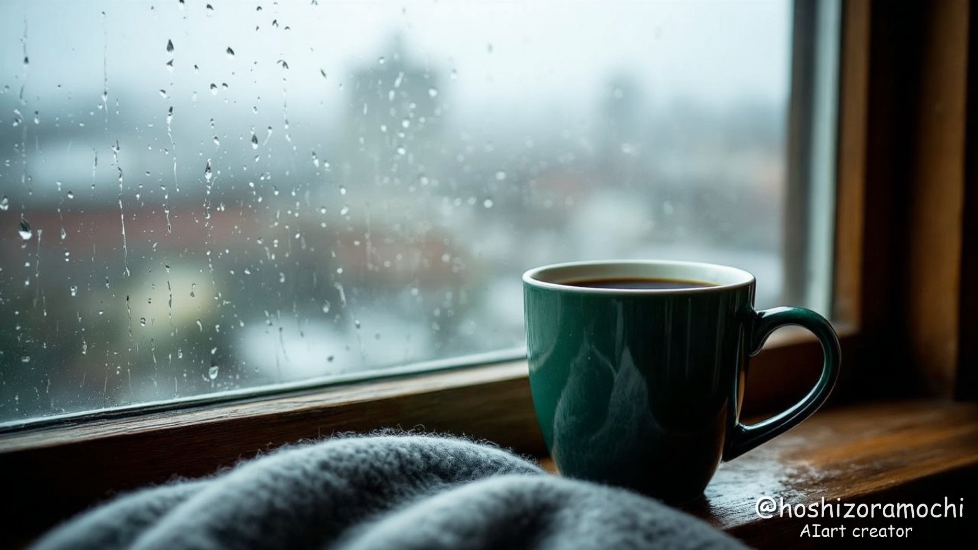 雨の日の窓辺に佇む温もり - Warmth by the window on a rainy day | の人気AIイラスト・グラビア