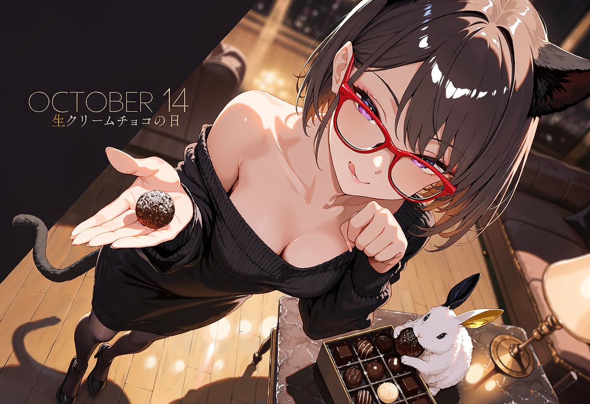 10/14こんばんにゃん「生クリームチョコの日」 | の人気AIイラスト・グラビア