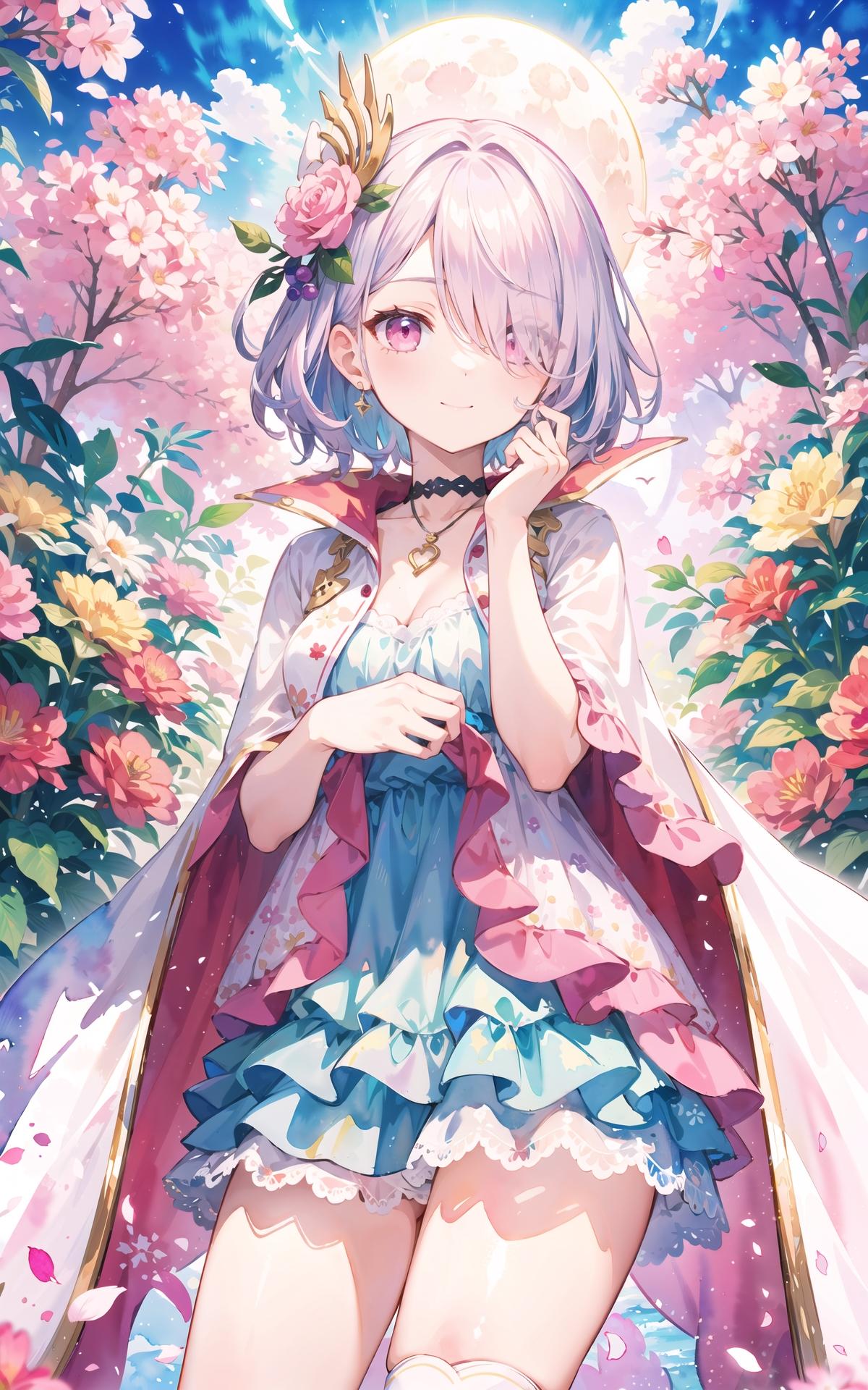 花と月と水彩乙女 | の人気AIイラスト・グラビア