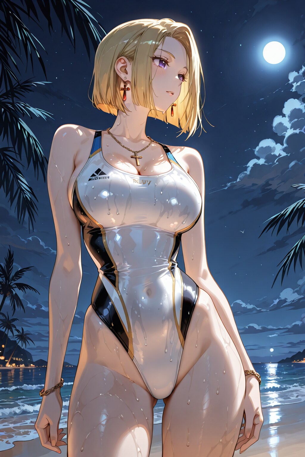 月明かりに照らされた海岸