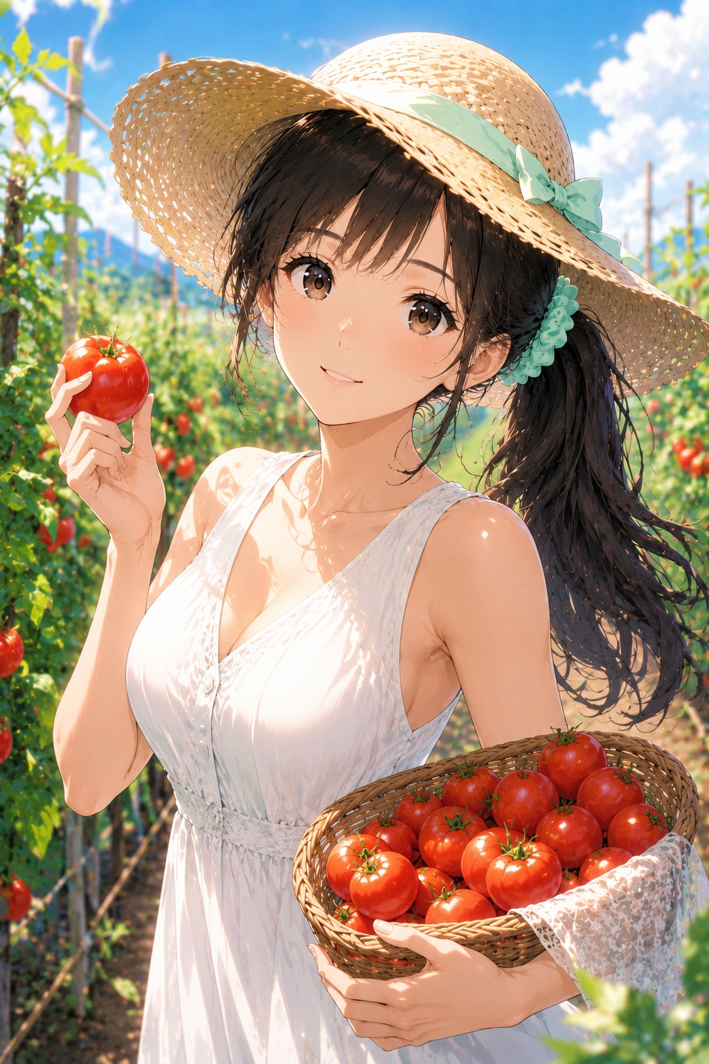 トマト畑で